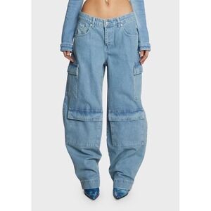 The Ragged Priest Balloon Cargo Jeans 26 Light Blue Low Rise Baggy Tapered Pants